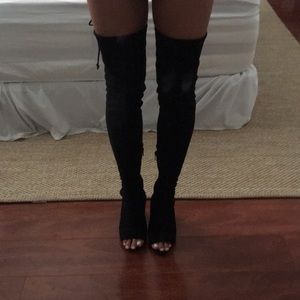 Thigh-high, peep-toe boots